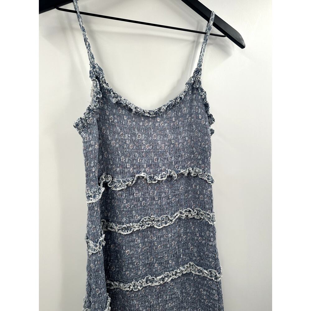 Sim & Sam Blue Floral Fitted Ruffle Mini Dress Size Small - Picture 2 of 7